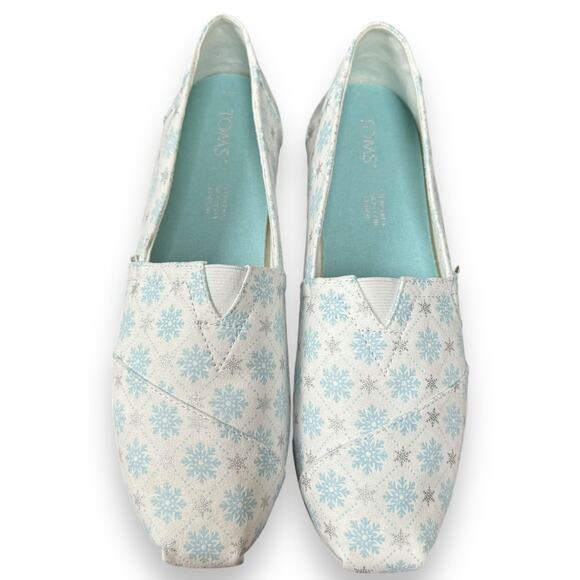 TOMS White Microsuede Snowflake Print Alpargata Flat Slip On Shoes Womens Size 9 - Picture 4 of 11